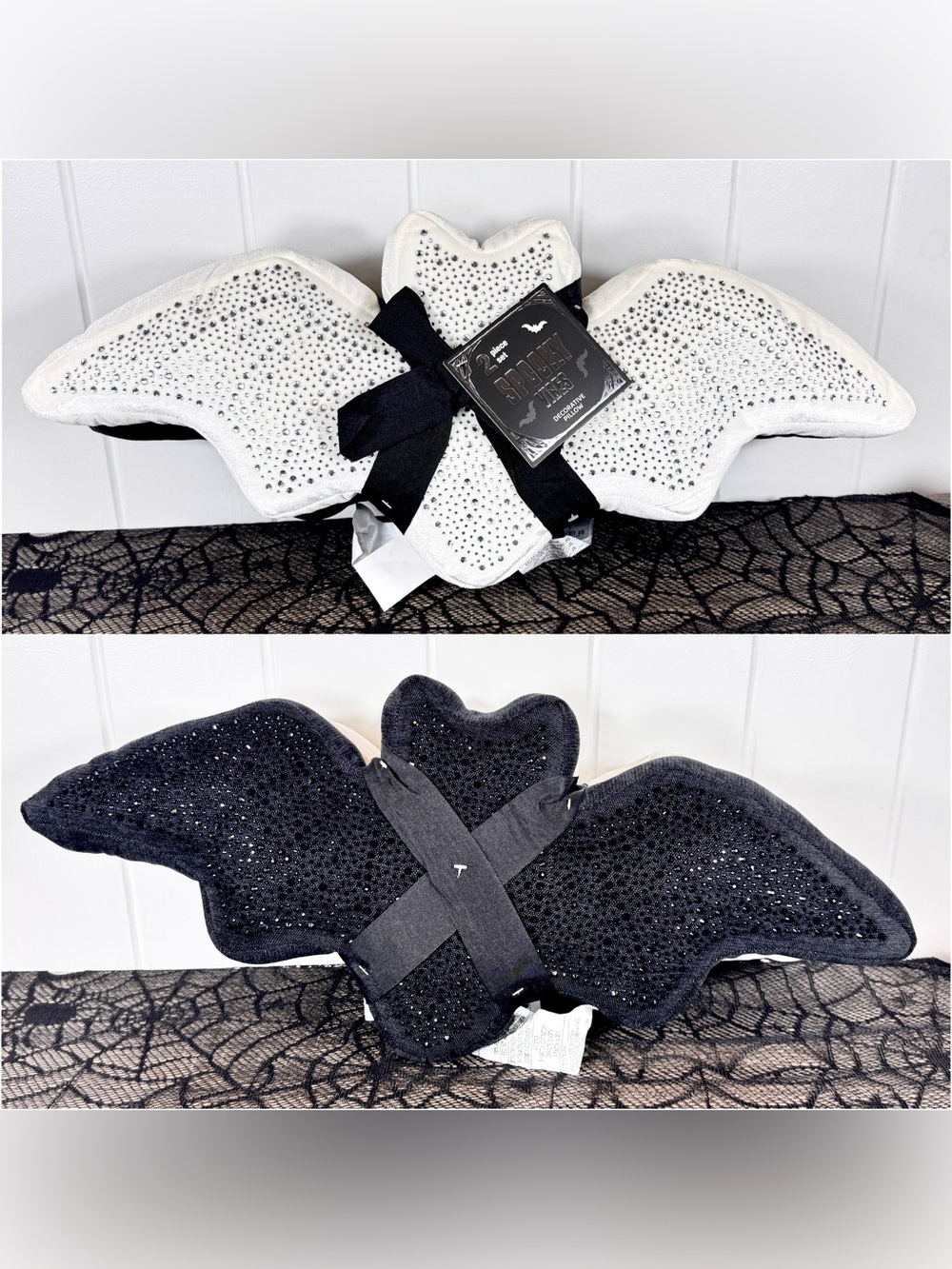NEW Spooky Vibes Bedazzled Bats Halloween Pillows